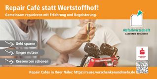 Mit diesem Plakat laden die Repair Cafés dazu ein, kaputte Alltagsgegenstände vorbei zu bringen.